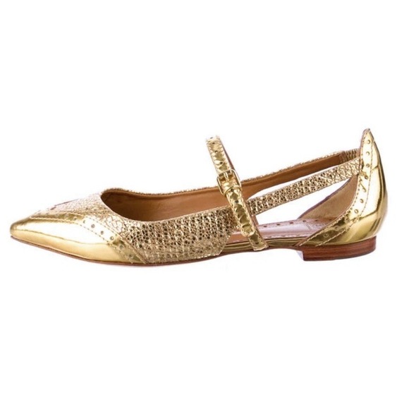 Tory Burch Shoes - Tory Burch Bernadette 9M metallic Gold leather Mary Jane pointed-toe flats 358$